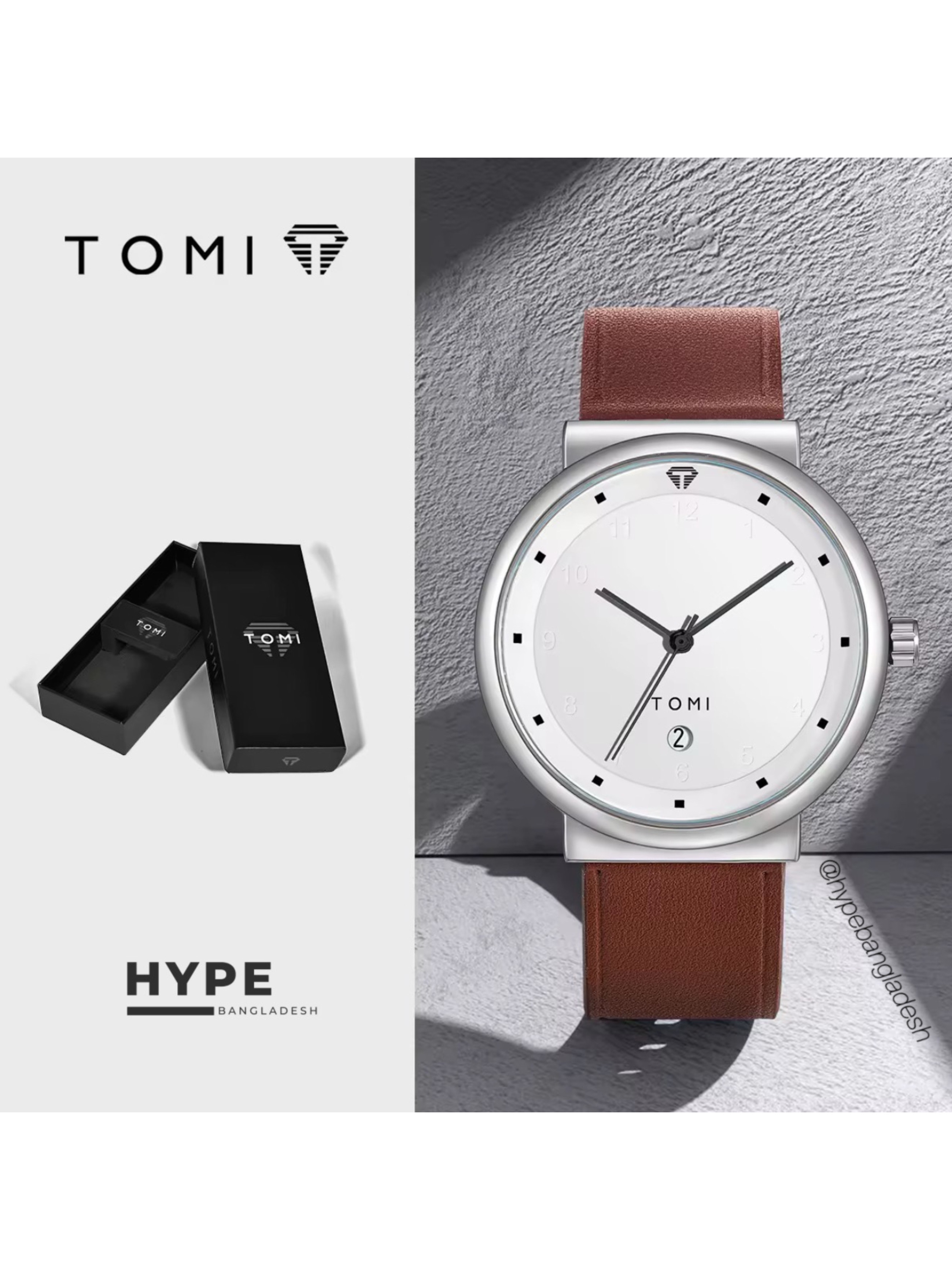 TOMI T-091 Men's Leather Belt Quartz Watch With Date (White)_img_0