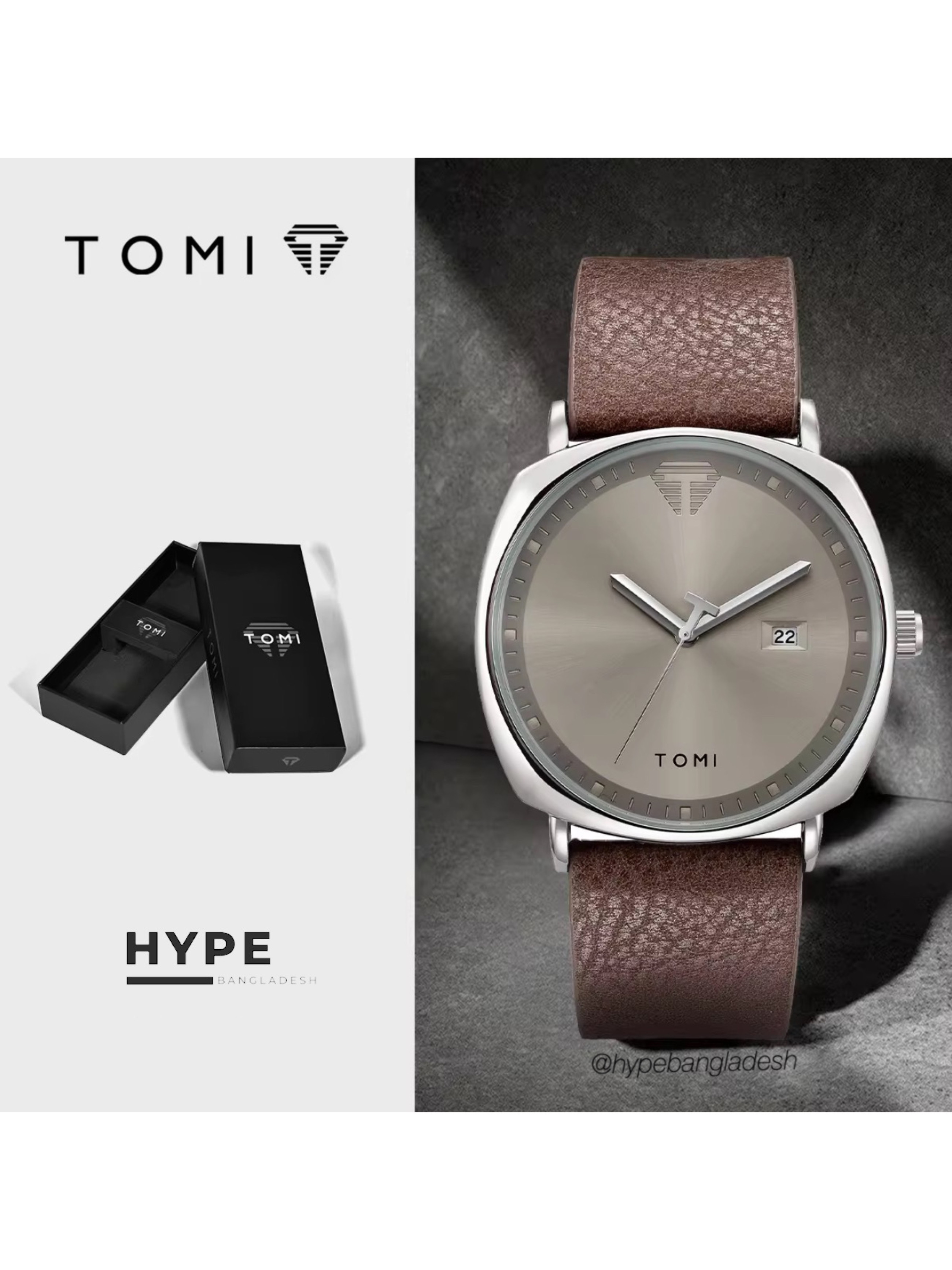 TOMI T-044 Men's Quartz Leather Belt Watch With Date (Brown-Silver)_img_0
