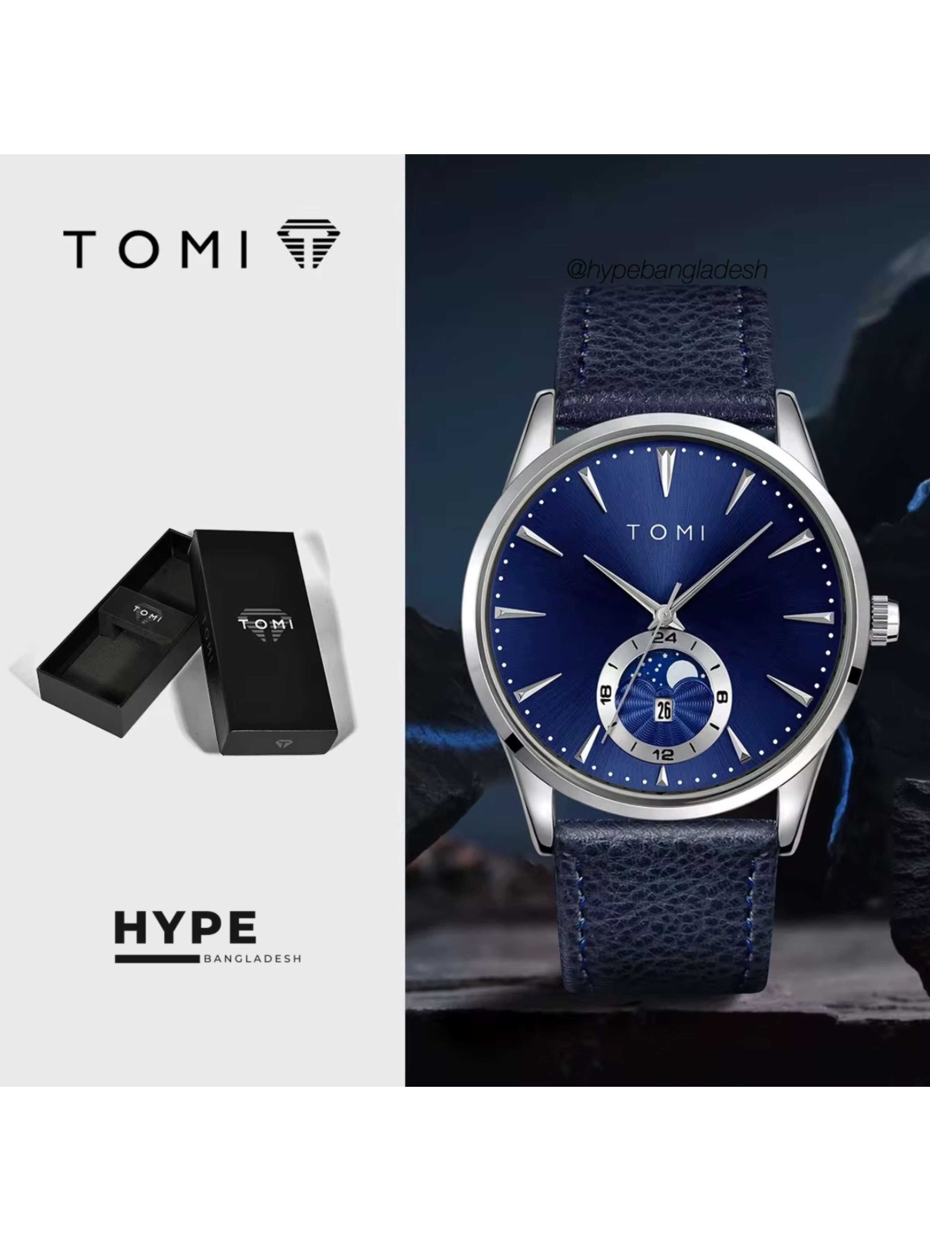 TOMI T-024 Men's Quartz Leather Belt Magnetic Lock Watch (Blue)_img_0