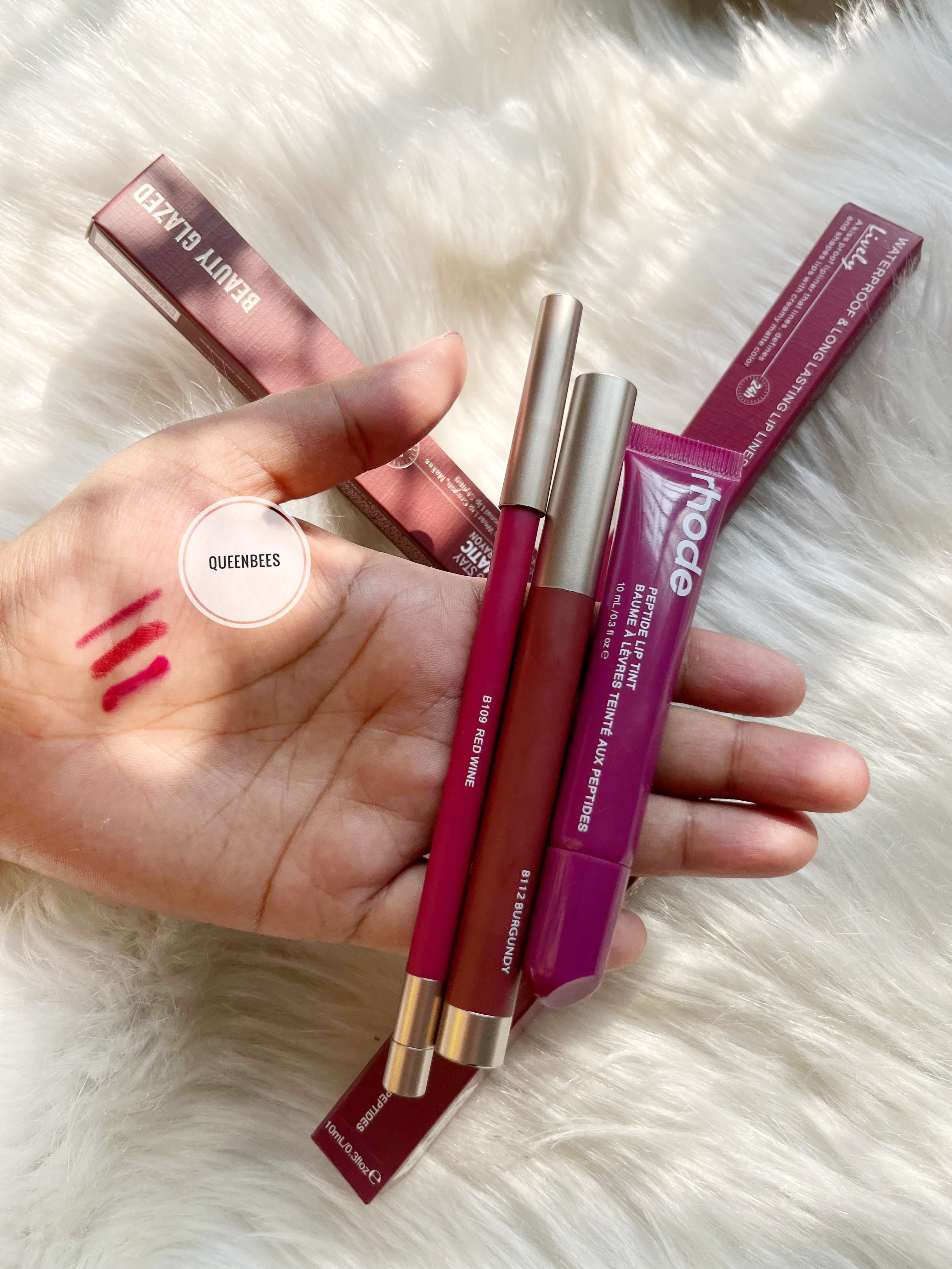 Beauty glazed automatic lip crayon (112 burgandy) +beauty glazed lip liner( 109 red wine)+ rhode lip gloss combo