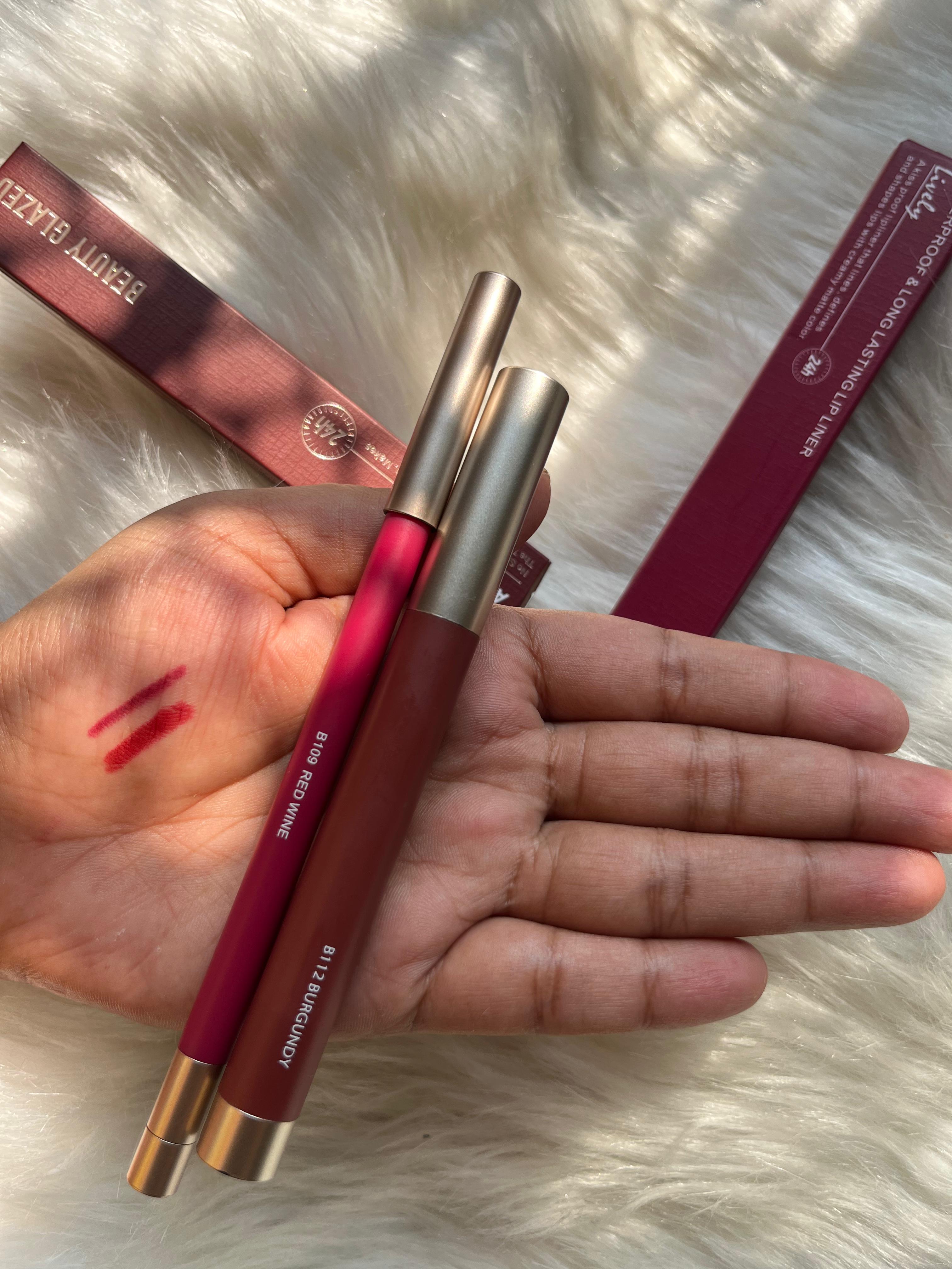 Beauty glazed automatic lip crayon (112 burgandy) +beauty glazed lip liner( 109 red wine)+  combo