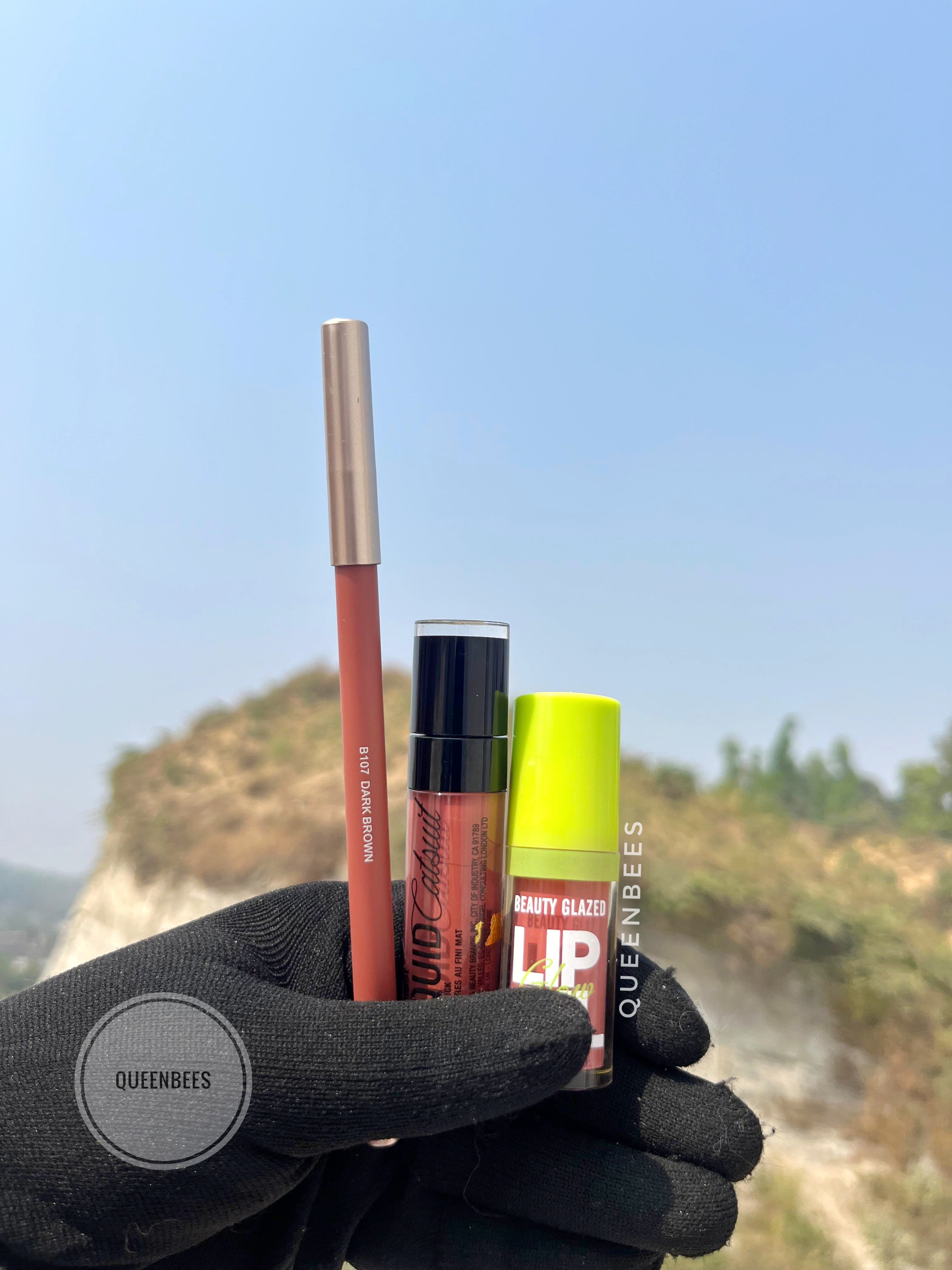 Brown lip Combo ( beauty glazed lip liner 107+wet n wild give me mocha lipstick+beauty glazed lip oil shade 107)