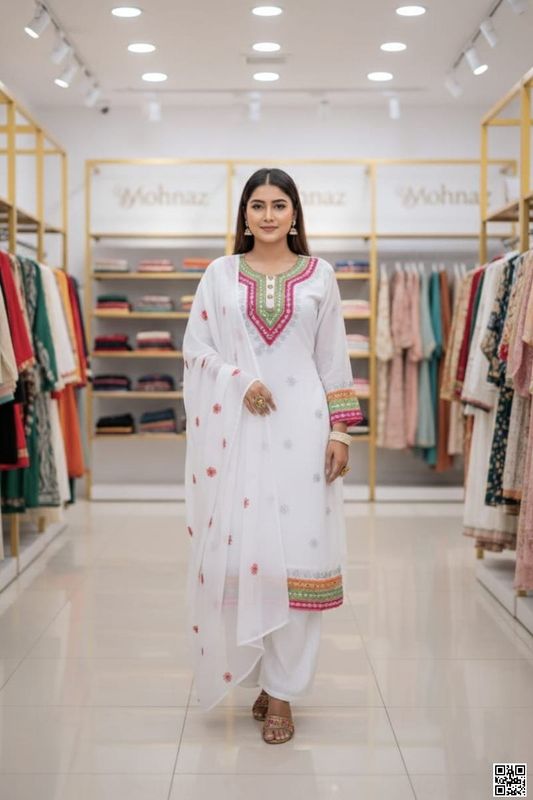 রেডিমেড জর্জেট ডলার এবং এমব্রয়ডারি কাজ করা থ্রী পিস