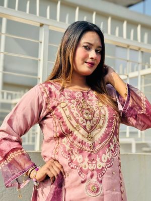 New Eid Collection Luxury Embroidery Work Digital Print Farsi Cut Organza 3 Piece Women Dress - Blush Rose Pink Elegance_img_1