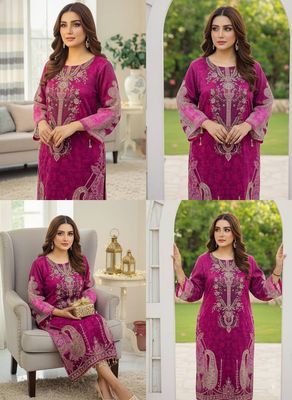 Royal Magenta Floral Embroidery Design Organza 3 Piece_img_3