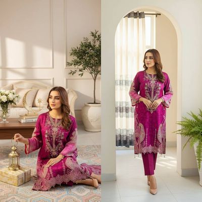 Royal Magenta Floral Embroidery Design Organza 3 Piece_img_4