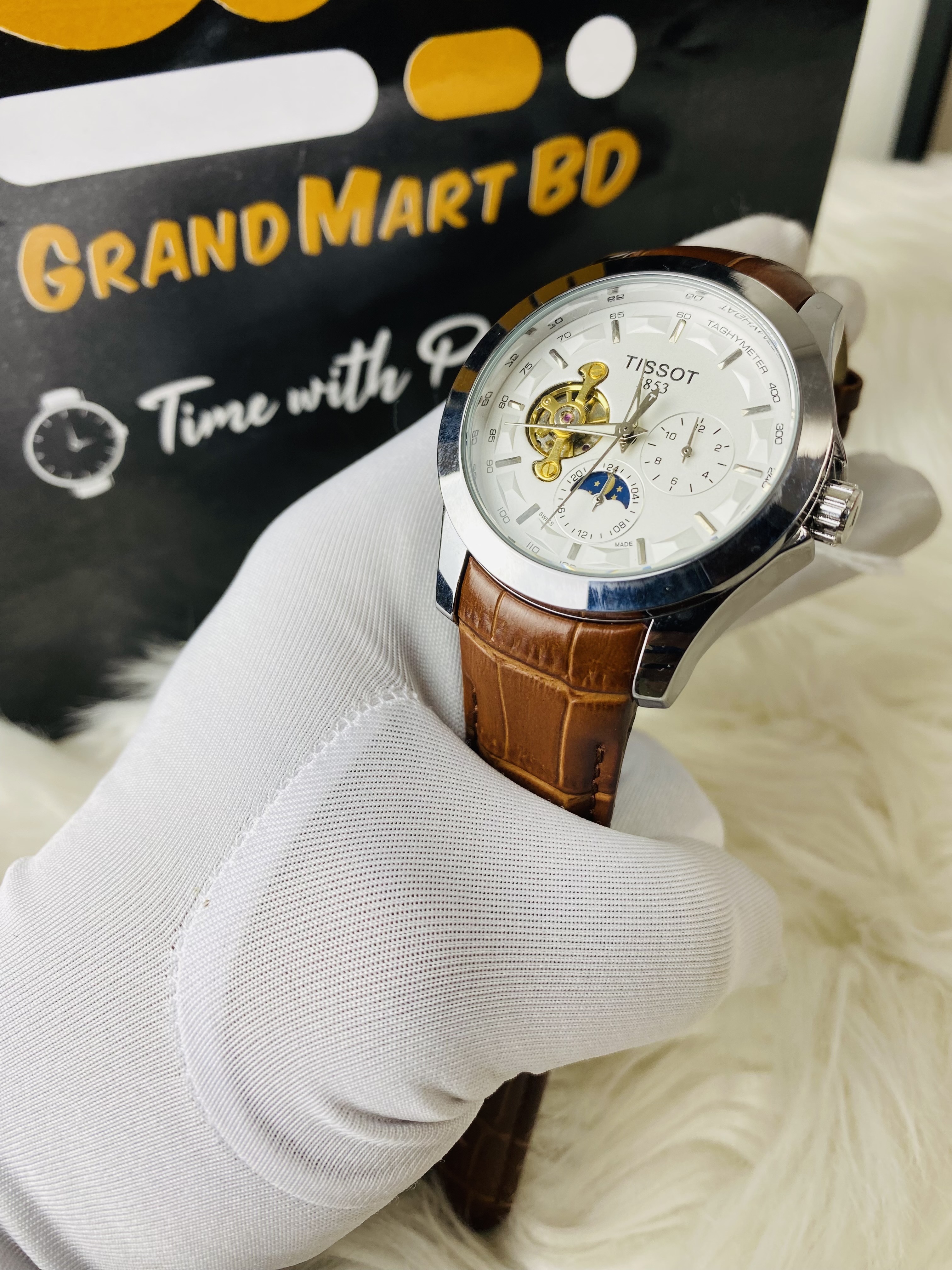 TISSOT AUTOMATIC WITH MOON FACE || BROWN BELT