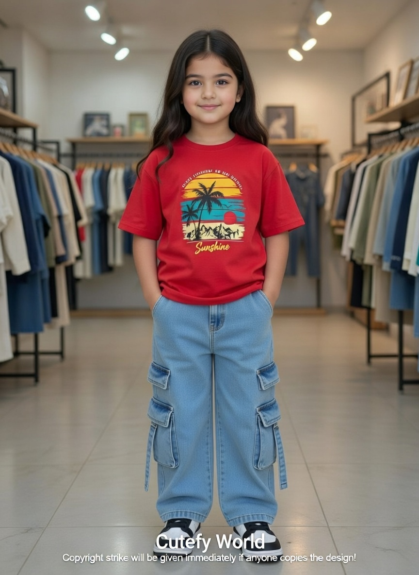 ✨Little Explorer Six Pocket Cargo Baggy Pants +T-shirts Set🔥_img_1