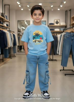 ✨Little Explorer Six Pocket Cargo Baggy Pants +T-shirts Set🔥_img_1