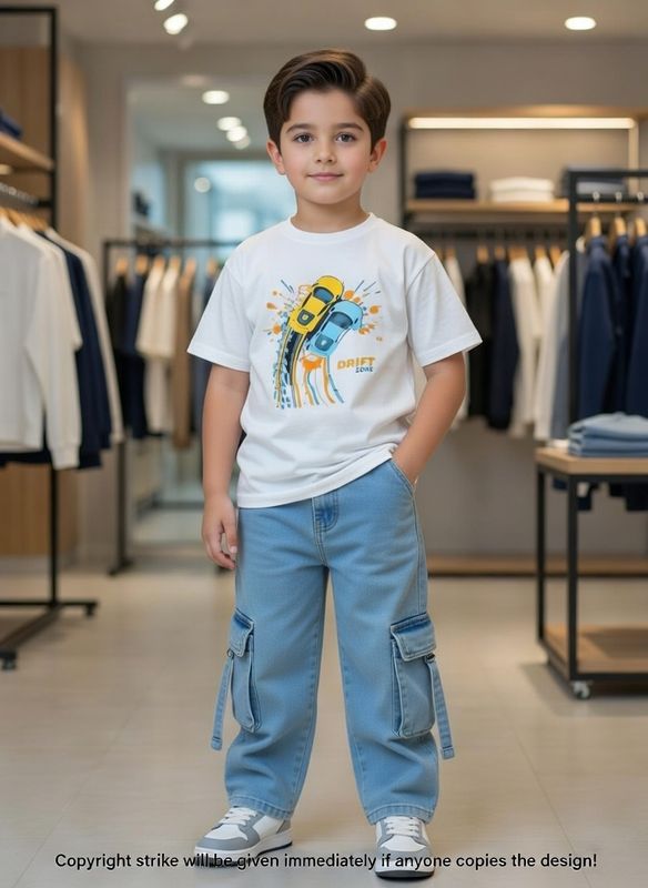 ✨Little Explorer Six Pocket Cargo Baggy Pants +T-shirts Set🔥