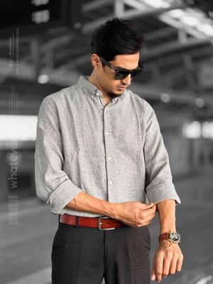 Silver Texture Oversized Full Sleeve Shirt (Ash)_img_0