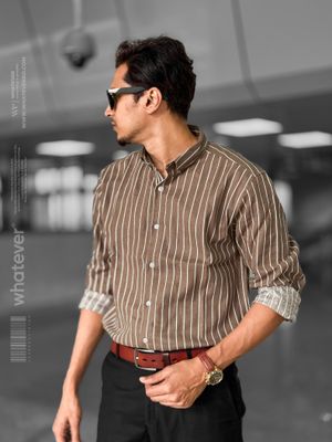 Brown Stripe Oversized Full Sleeve Shirt (Brown)_img_5