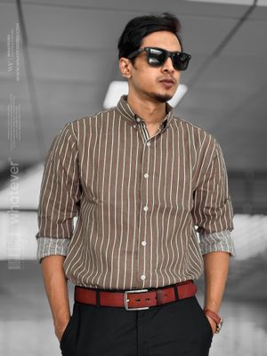 Brown Stripe Oversized Full Sleeve Shirt (Brown)_img_0