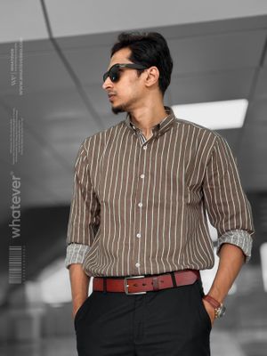 Brown Stripe Oversized Full Sleeve Shirt (Brown)_img_6