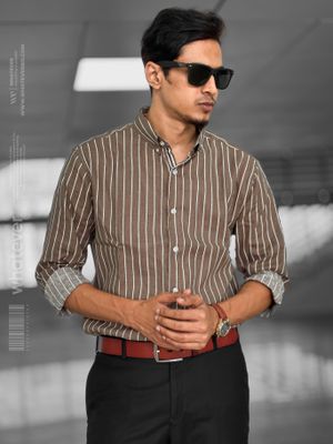 Brown Stripe Oversized Full Sleeve Shirt (Brown)_img_2