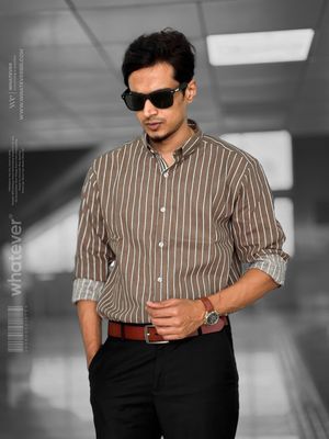 Brown Stripe Oversized Full Sleeve Shirt (Brown)_img_8