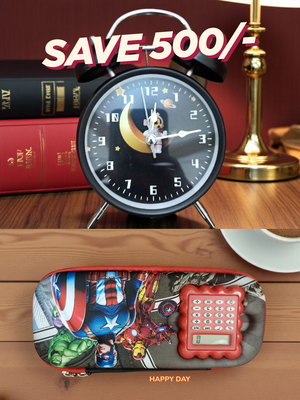 Kids Combo Offer – Cute Alarm Clock + Cartoon Pencil Box with Calculator_img_1