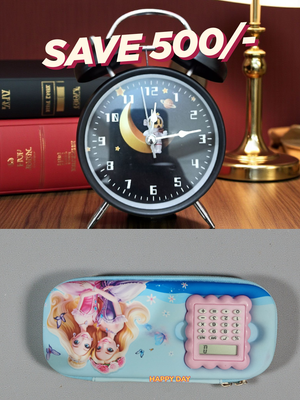 Kids Combo Offer – Cute Alarm Clock + Cartoon Pencil Box with Calculator_img_0
