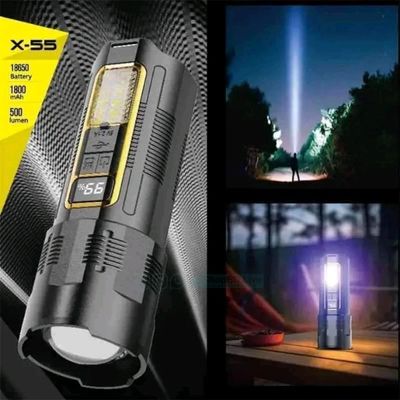 Rechargeable Zoom LED Flashlight X-55 with Power Bank – High Brightness & Multi-Mode | Price in BD_img_1