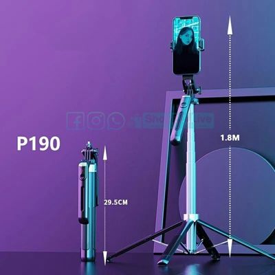 P190 Live Streaming Phone Selfie Stick 1.8M Extendable Floor Stand with Bluetooth 5.2 Remote | Price in BD_img_1