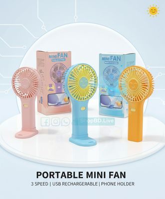 Mini Portable Rechargeable Fan HK59 – Handheld USB Fan with Mobile Holder, 400mAh Battery | Price in BD_img_0