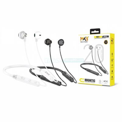 MKB V01 Magnetic ENC Wireless Neckband Bluetooth 5.3 with 20H Playtime | Price in BD_img_0