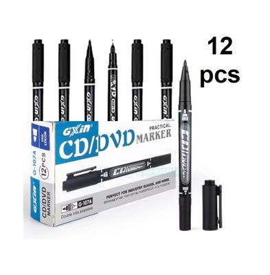 GXin G-107A Black CD/DVD Permanent Marker Pen for Writing and Marking - 12Pcs_img_0