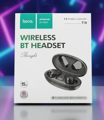 Original hoco T18 True Wireless Stereo (TWS) Earbuds - 5.4 Bluetooth Headset 15 Hours Battery Life_img_0