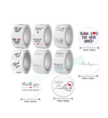 Thank You Stickers 500pcs Roll Round White Decorative Gift Tag Coated Paper for Ordering Store Sealing_img_0