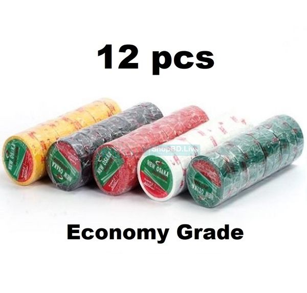12 Pcs Osaka PVC Tape Economy Grade (Red, White, Black, Yellow)