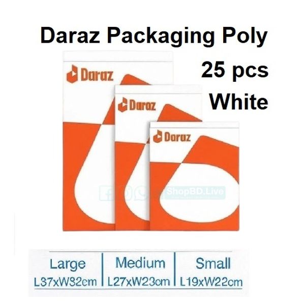 Daraz Packaging Poly Plastic Bag 25pcs for Courier Product Covering Pack White Color L M S Size