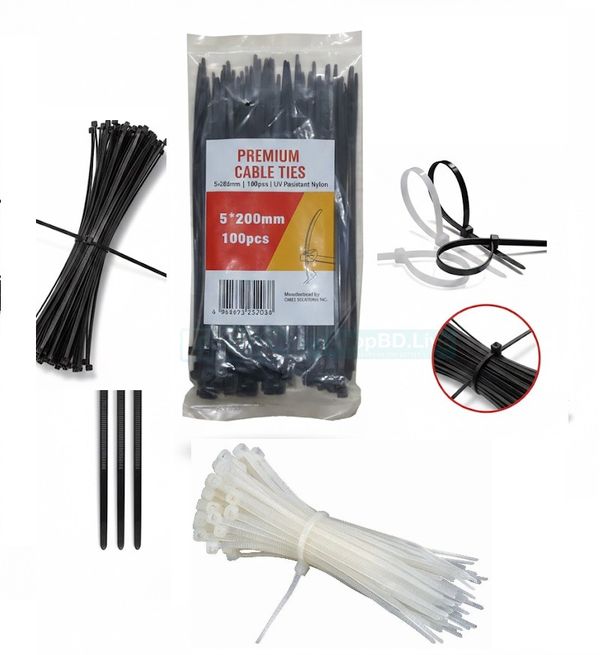 8 Inch Cable Ties (5×200mm) – Heavy Duty Nylon Industrial Zip Wrap | 100 Pcs Pack | Price in BD