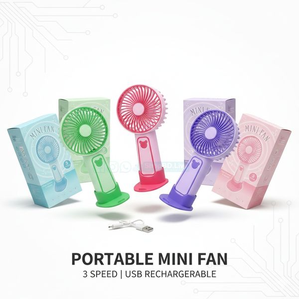 Mini Portable Fan with Phone Stand & Spray – USB Rechargeable, 3 Speed, 5V | Model TX265 | Price in BD