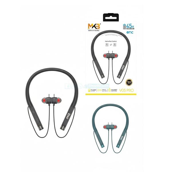MKB V05 Pro Magnetic ENC Wireless Neckband with 45H Battery & TF Card | Price in BD