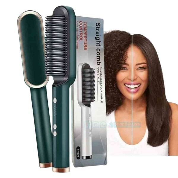 2 in 1 Professional Hair Straightener Comb | Fast Heating PTC Electric Styling Brush | Beard & Hair Straightening Comb Price in BD