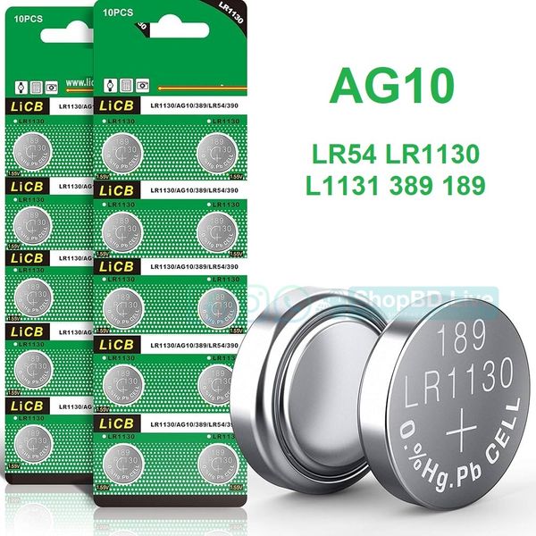 10pcs AG10 watch Battery 1.55V LR54 LR1130 L1131 389 189 Alkaline Batteries Button Cell Coin