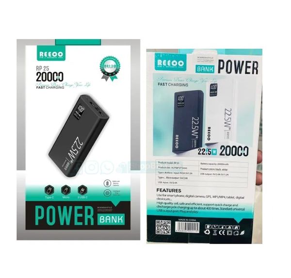 Reeoo 20000 Mah 22.5W High Quality Super Fast Charging Power Bank - RP 25