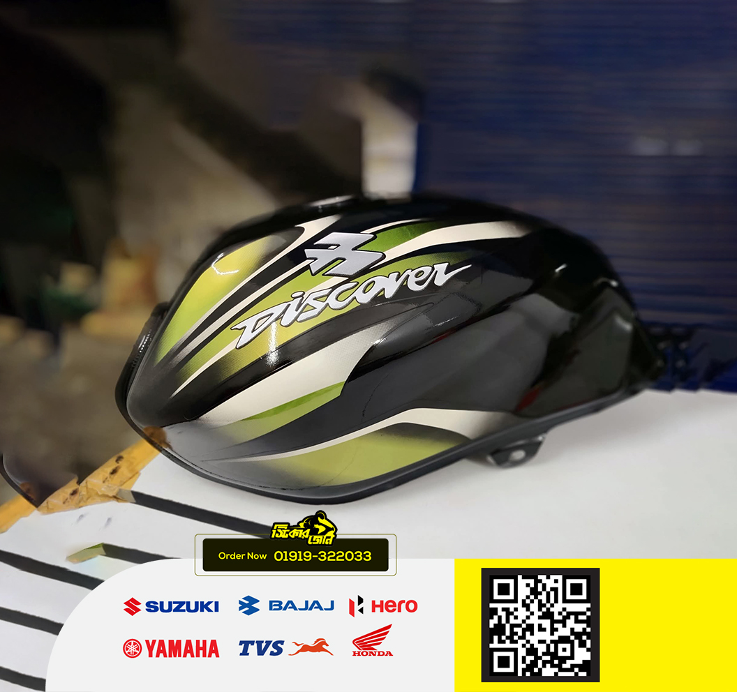 Fuel Tank for Bajaj Discover 100 (Black-Green) bike. P2_img_1