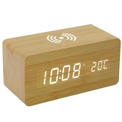 Smart Wooden LED Alarm Clock with Wireless Charging_img_4