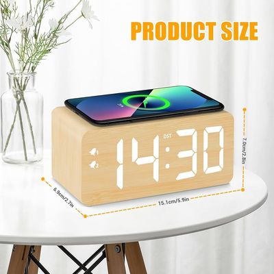 Smart Wooden LED Alarm Clock with Wireless Charging_img_3