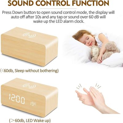 Smart Wooden LED Alarm Clock with Wireless Charging_img_1