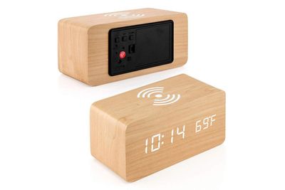 Smart Wooden LED Alarm Clock with Wireless Charging_img_2