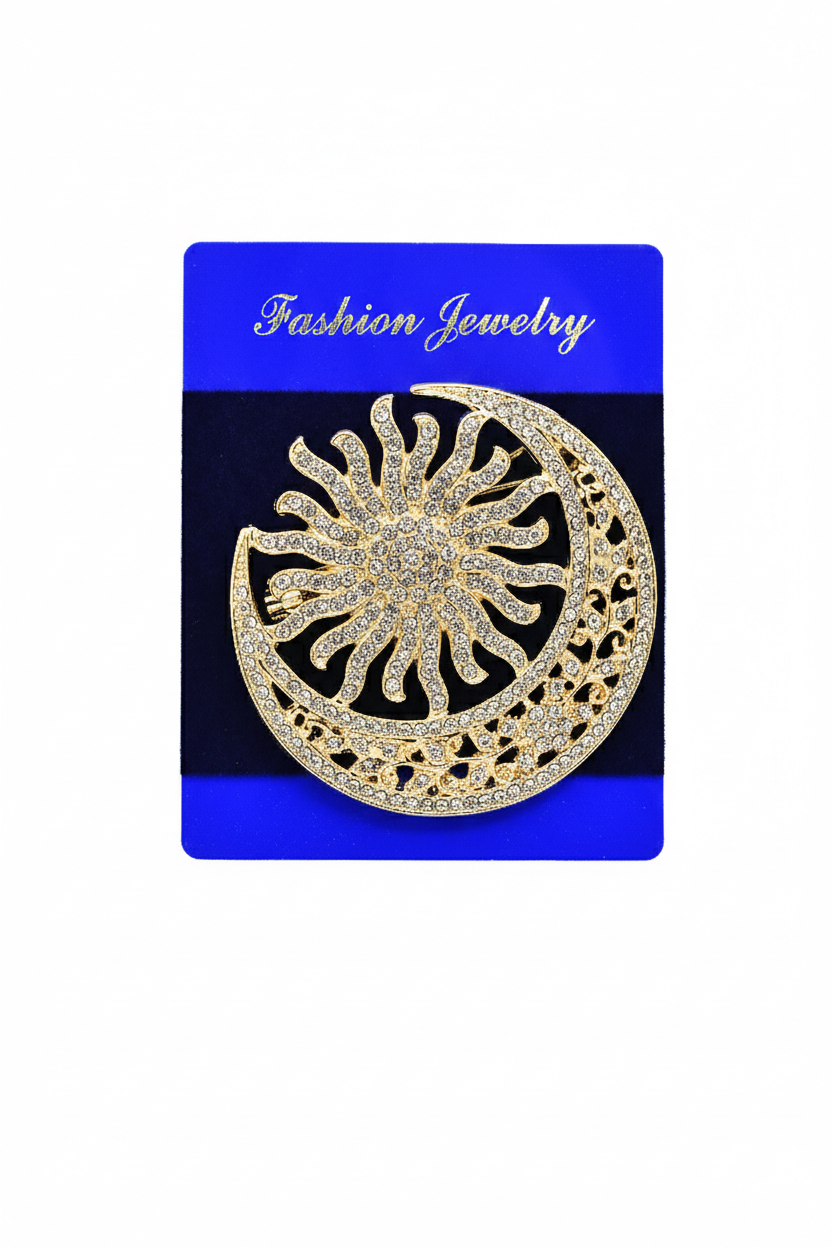 ProX Celestial Sun & Moon Rhinestone Hijab Brooch_BR-402-12_Golden_img_0