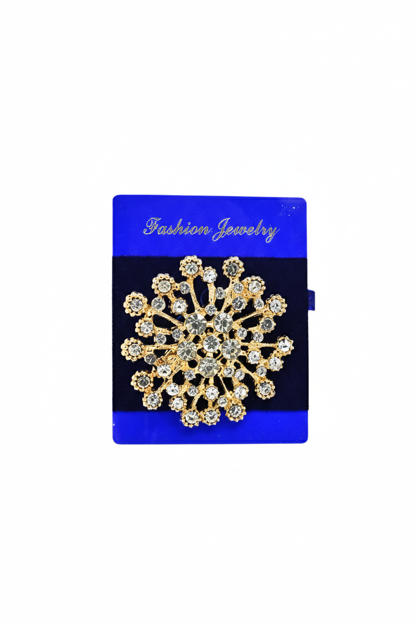 ProX Sparkling Crystal and Pearl Snowflake Brooch_BR-402-15 Golden