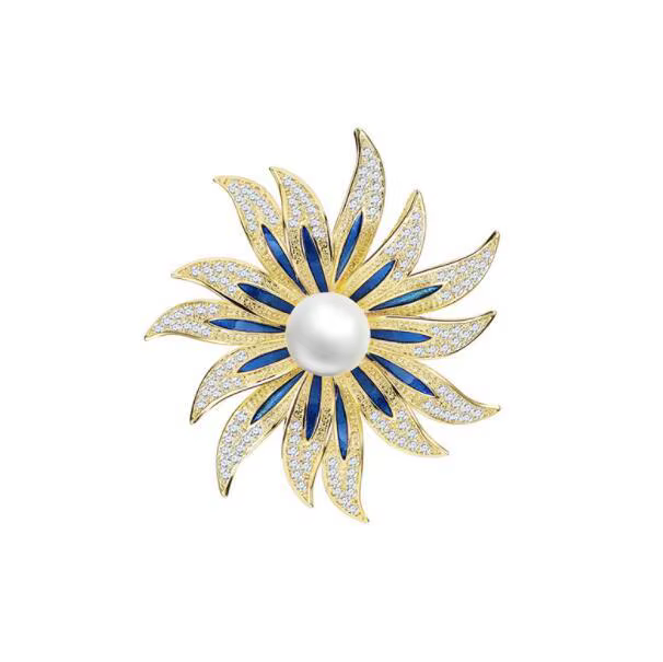 ProX Elegant Pearl and Crystal Sunflower Brooch_BR-402-13_img_0