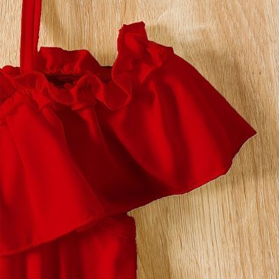Kids Girls Red Ruffle Party Dress with Belt (3 to 8 years)_img_2