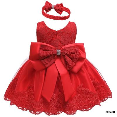Baby Girls Princess Lace Bow Party Dress with Headband (0 to 4 years)_img_0