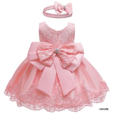 Baby Girls Princess Lace Bow Party Dress with Headband (0 to 4 years)_img_2