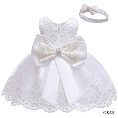 Baby Girls Princess Lace Bow Party Dress with Headband (0 to 4 years)_img_1