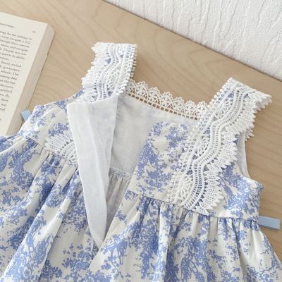 Kids Girls Summer Porcelain Flower Lace Bow Frock Dress (2 to 6 years)_img_6